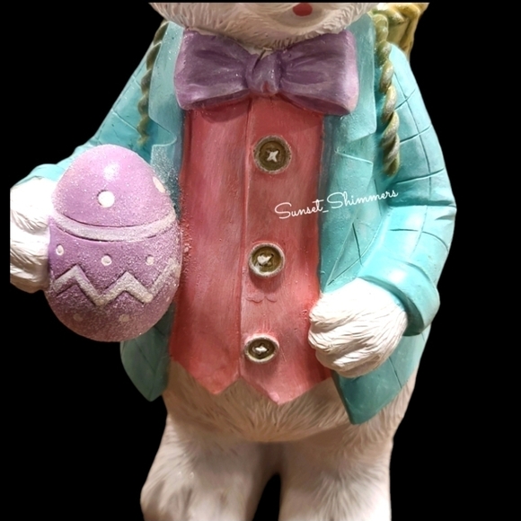 14" Easter Bunny Rabbit w/ Basket of Eggs Pink Pastel Sparkly Spring Decor NEW - Picture 5 of 14